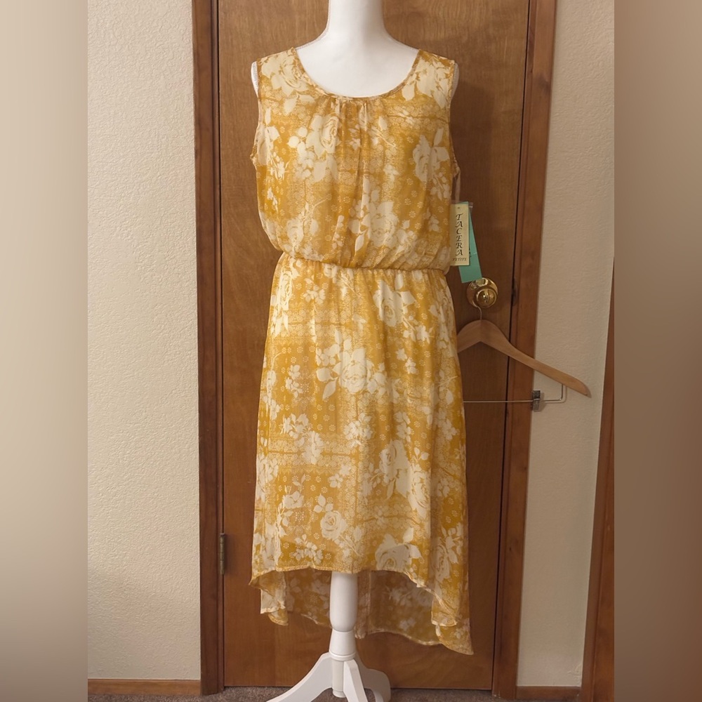 Tacera Yellow Floral High-Low Sleeveless Dress
